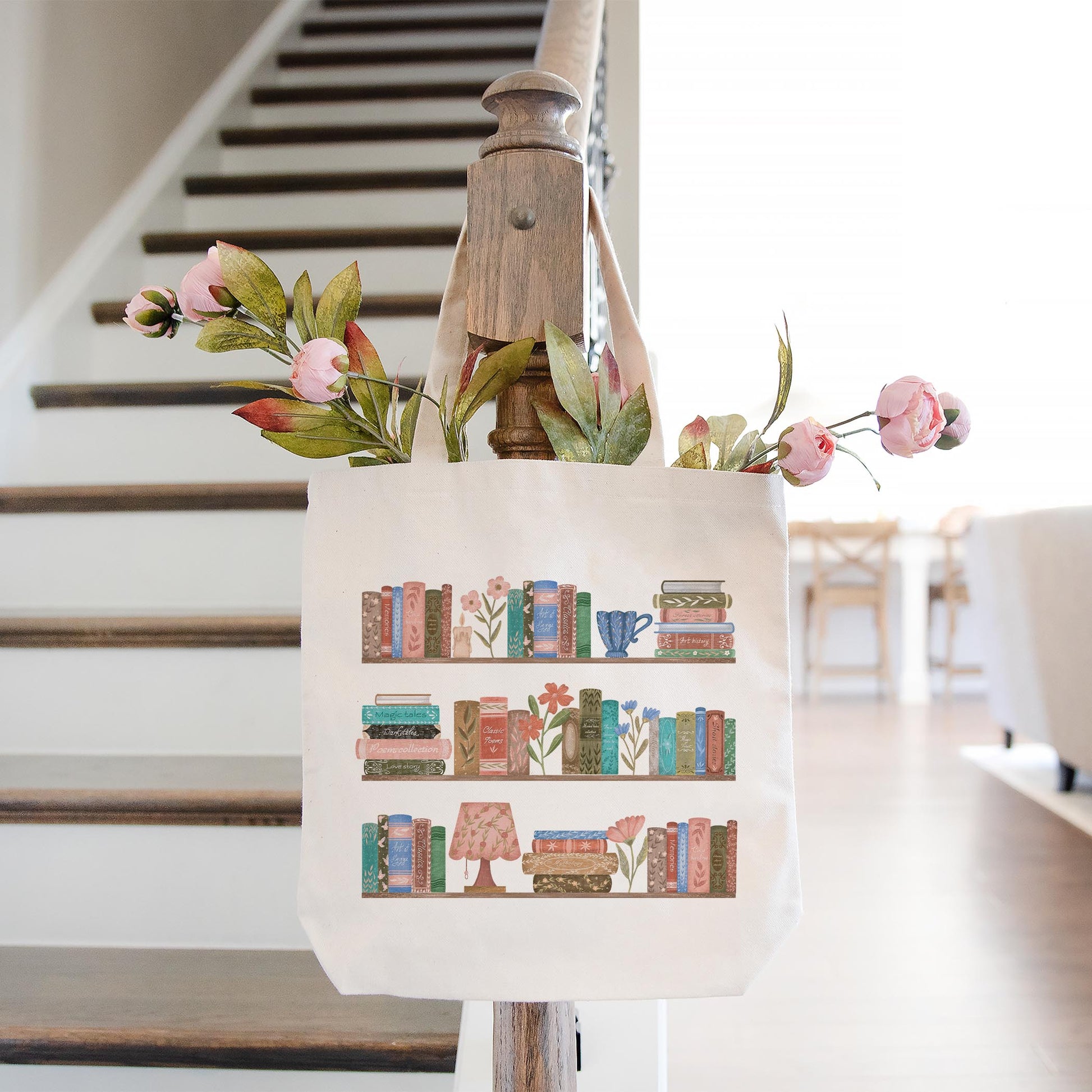 Tote Bag Natural Canvas-Pretty Little Chapters Book Shelves -1
