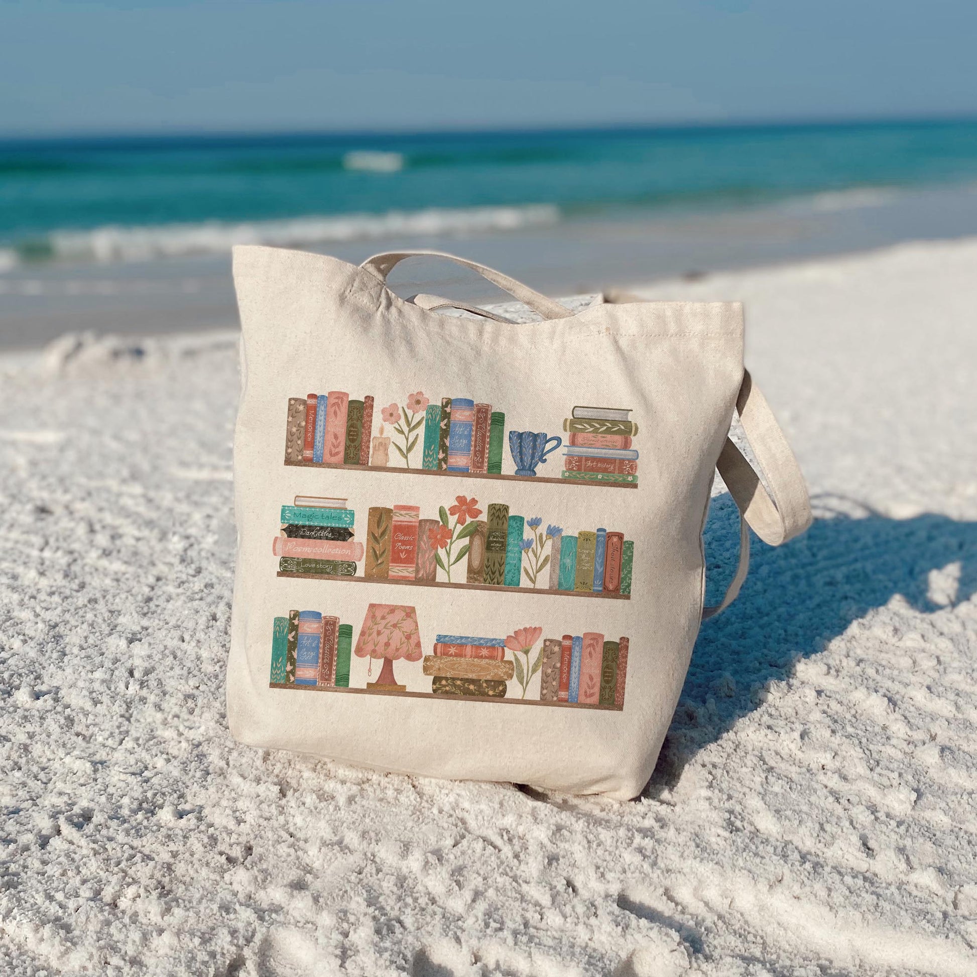 Tote Bag Natural Canvas-Pretty Little Chapters Book Shelves -3
