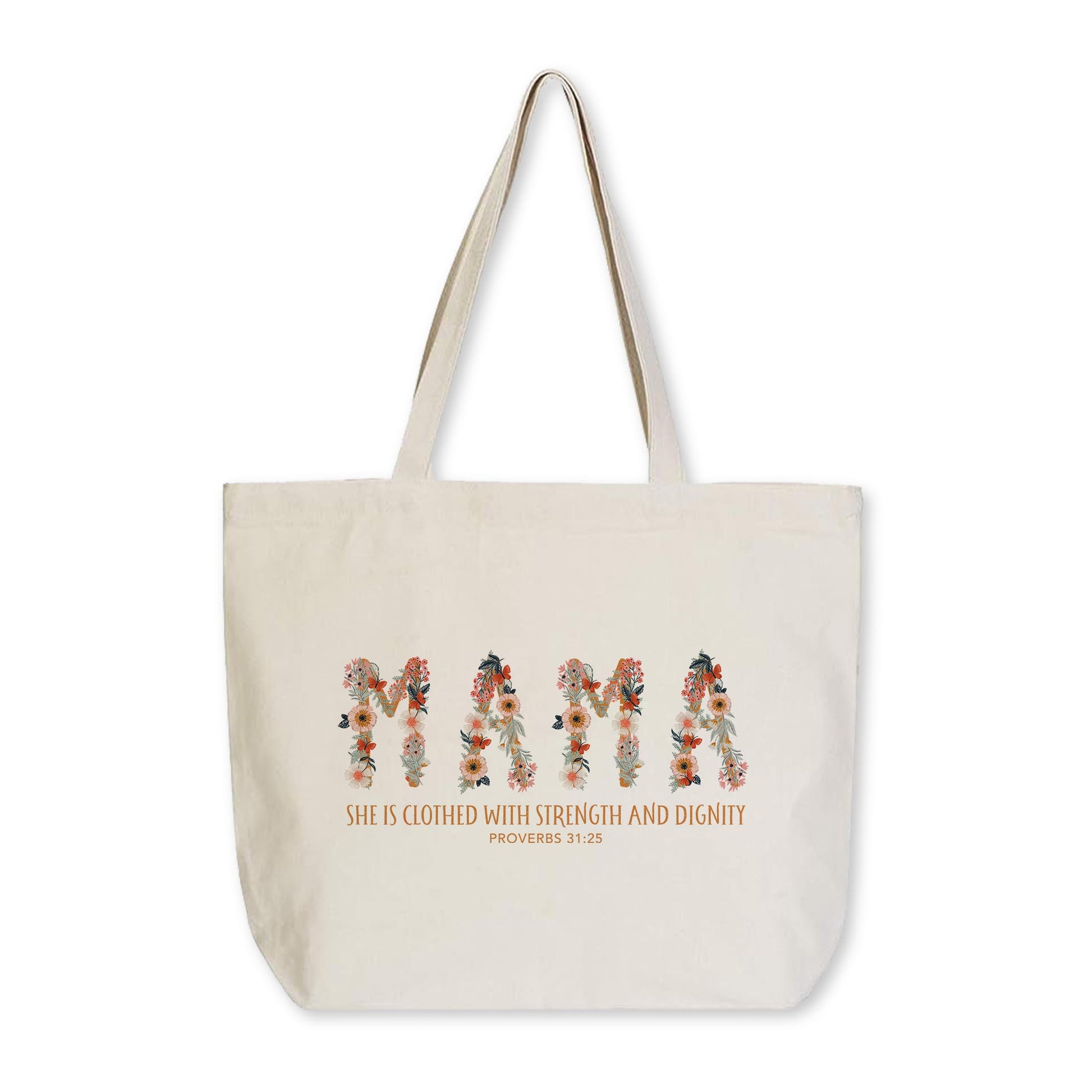 Tote Bag Natural Canvas-Pretty Things Floral Faith Mama -0