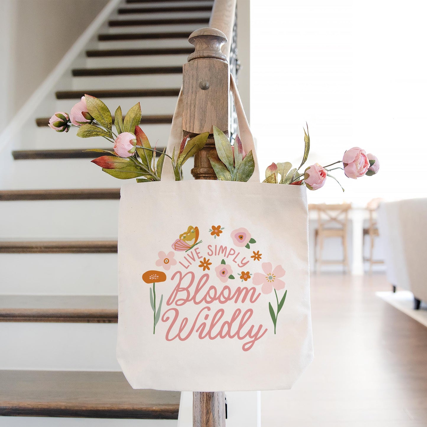 Tote Bag Natural Canvas-Spring Live Simply Bloom Wildly