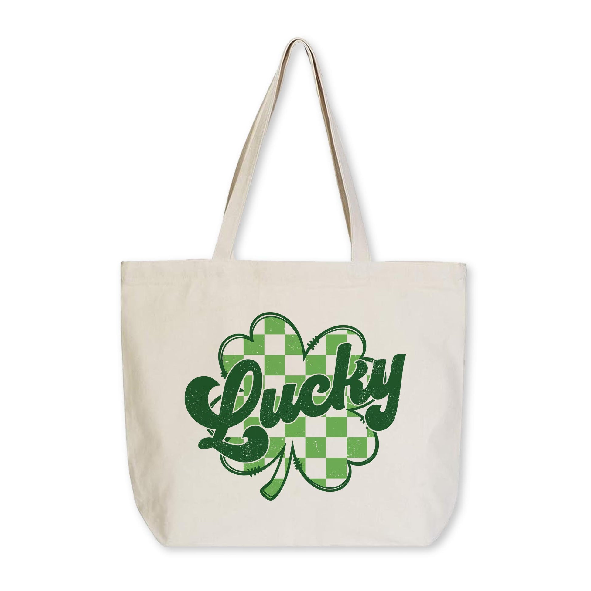 Tote Bag Natural Canvas-St. Patrick's Day Lucky Checker Shamrock -0