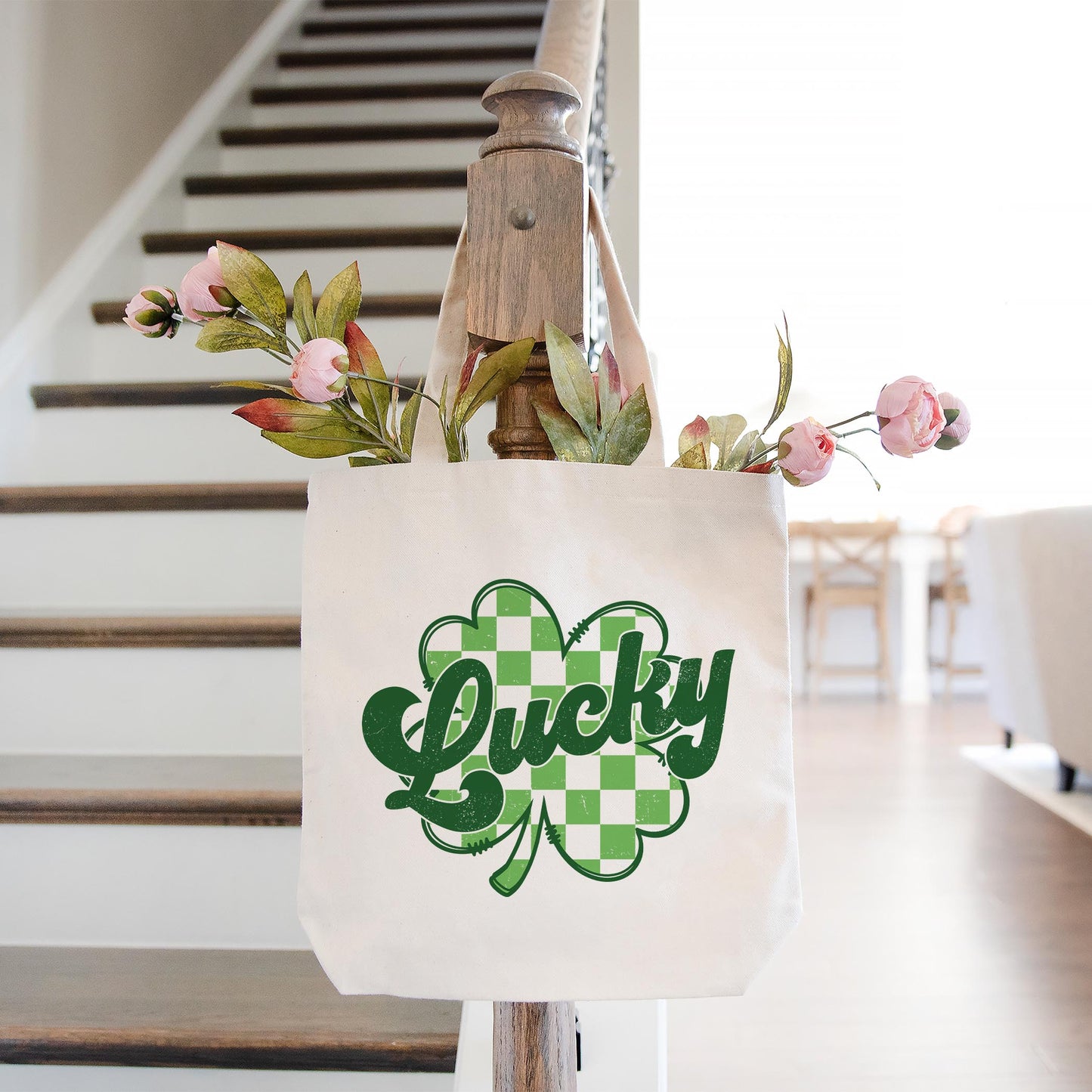 Tote Bag Natural Canvas-St. Patrick's Day Lucky Checker Shamrock -1