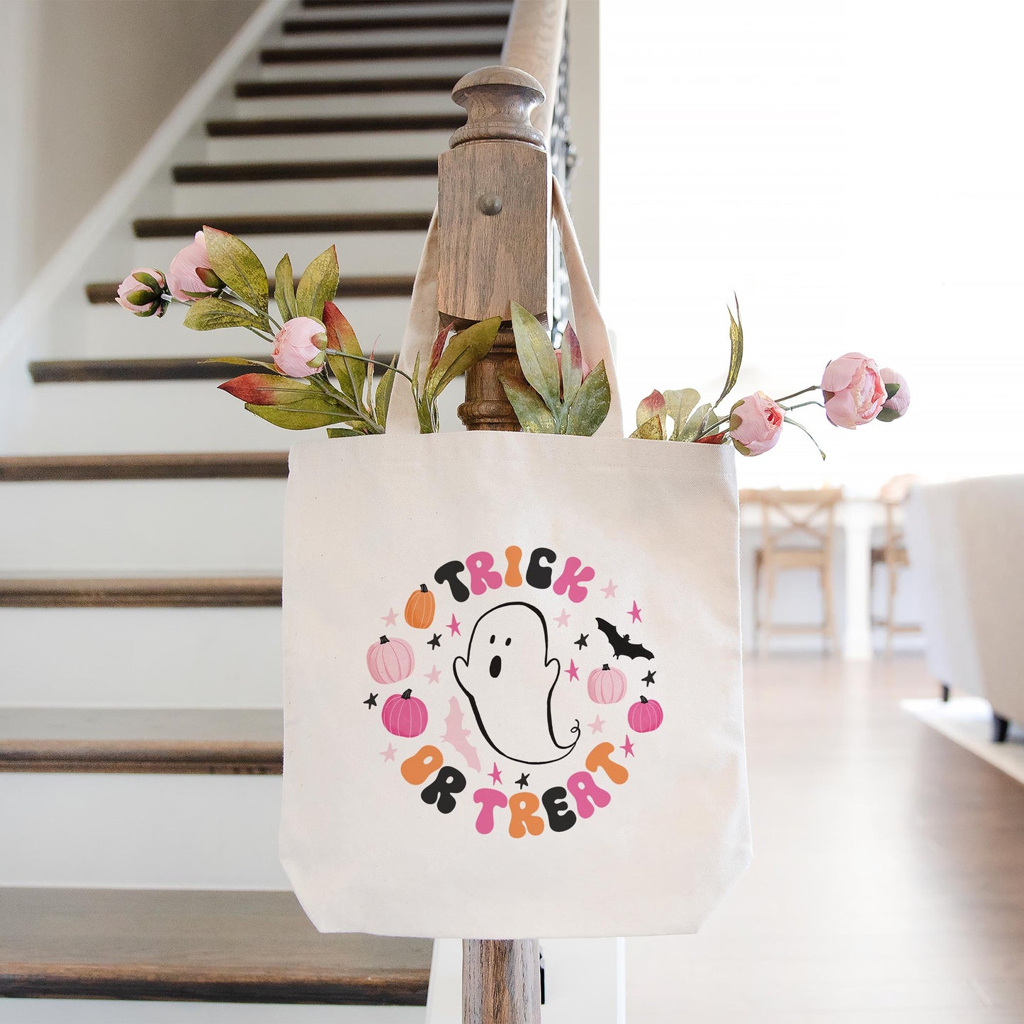 Tote Bag Natural Canvas-Happy Ghost Trick Or Treat