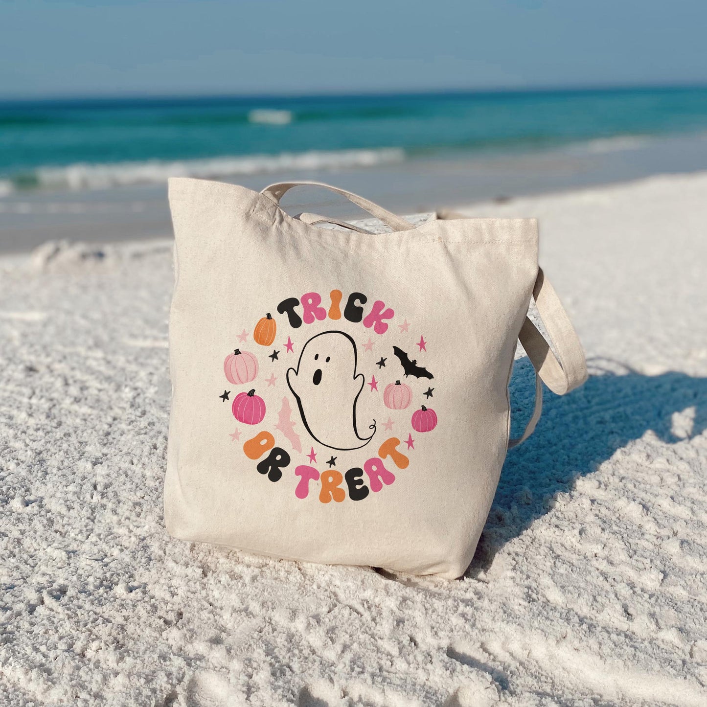 Tote Bag Natural Canvas-Happy Ghost Trick Or Treat