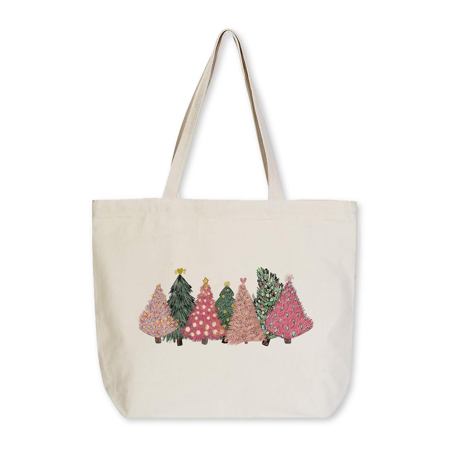 Tote Bag Natural Canvas-Pink Christmas Trees