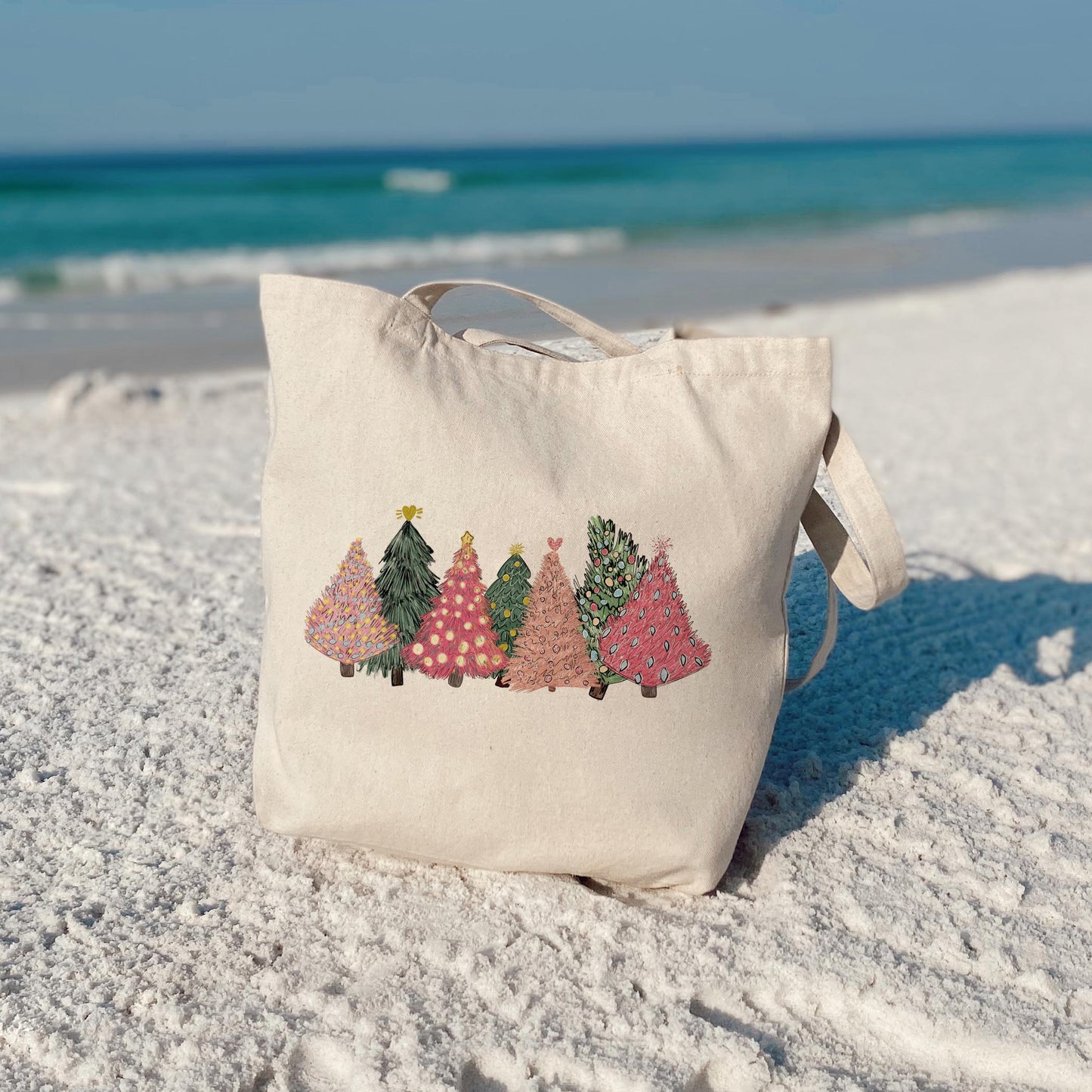 Tote Bag Natural Canvas-Pink Christmas Trees