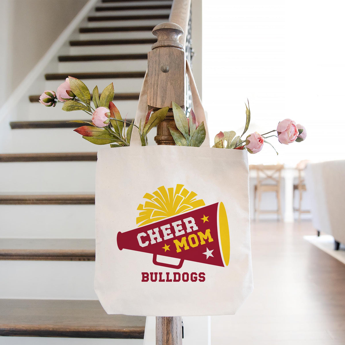 Tote Bag Natural Canvas-Custom Cheer Mom | School Team | Hometown -1
