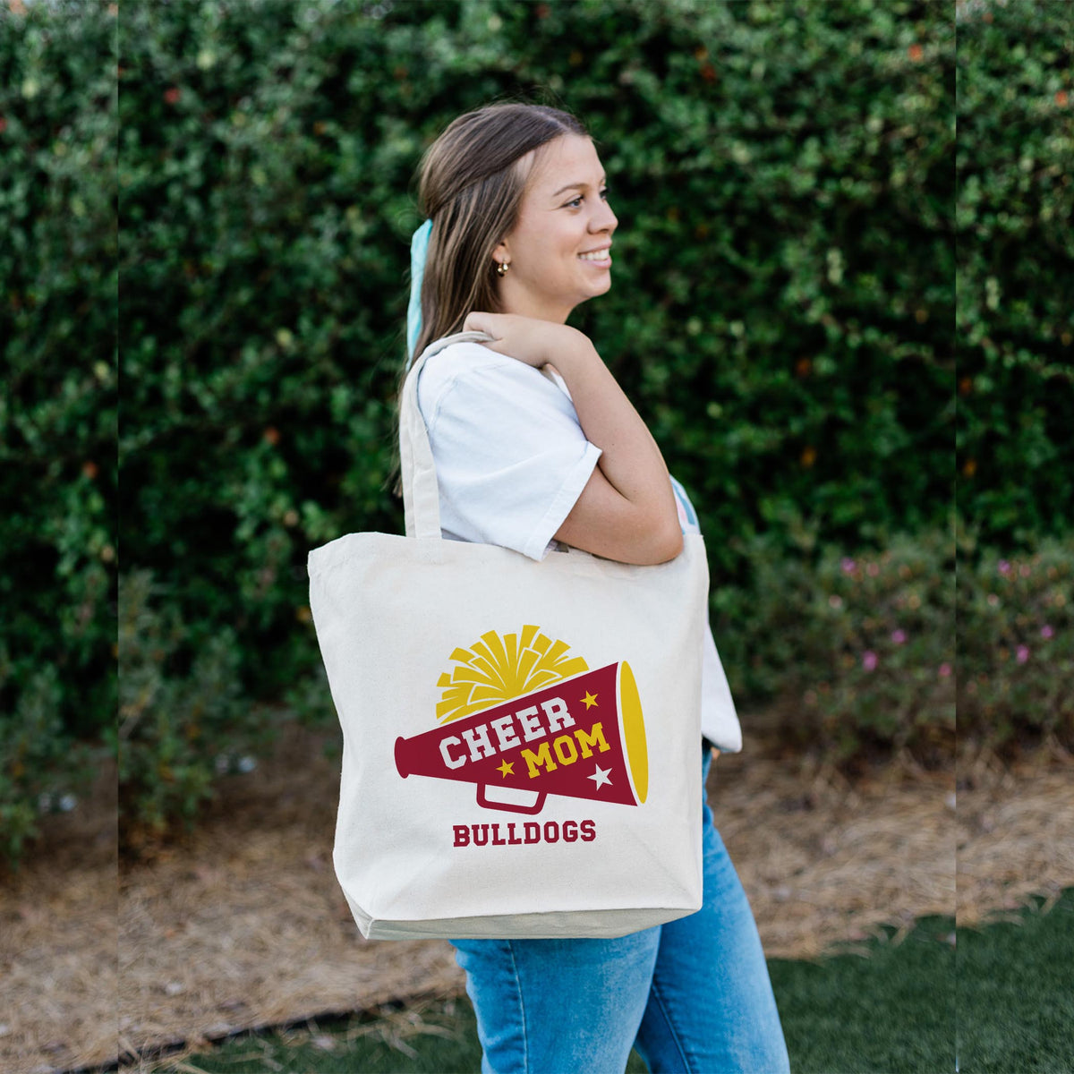 Tote Bag Natural Canvas-Custom Cheer Mom | School Team | Hometown -2