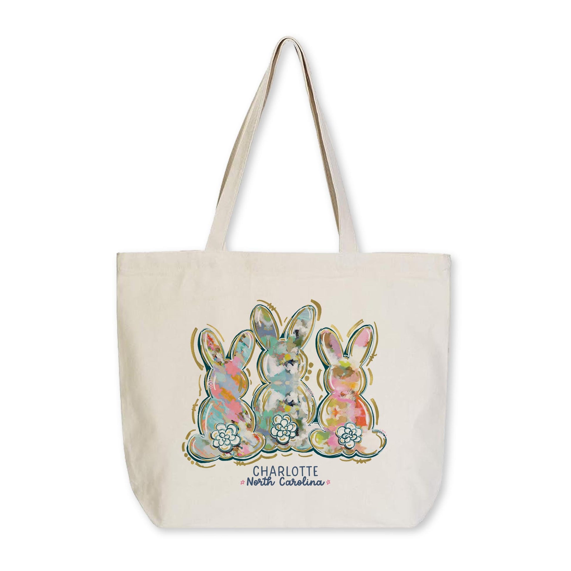 Tote Bag Natural Canvas-Love+Local Watercolor Easter Bunny Trio -0
