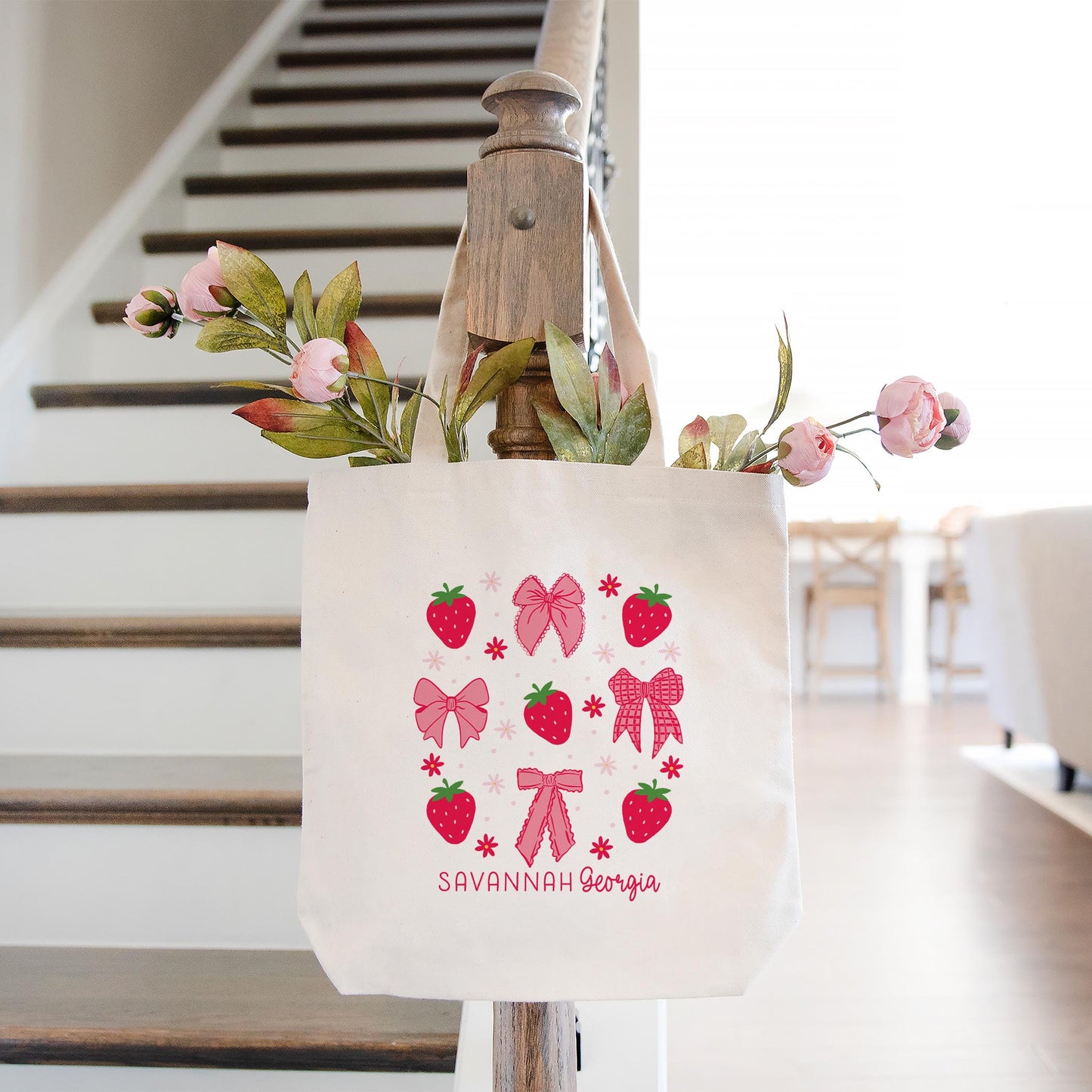 Tote Bag Natural Canvas-Love+Local Strawberry Parlor -1