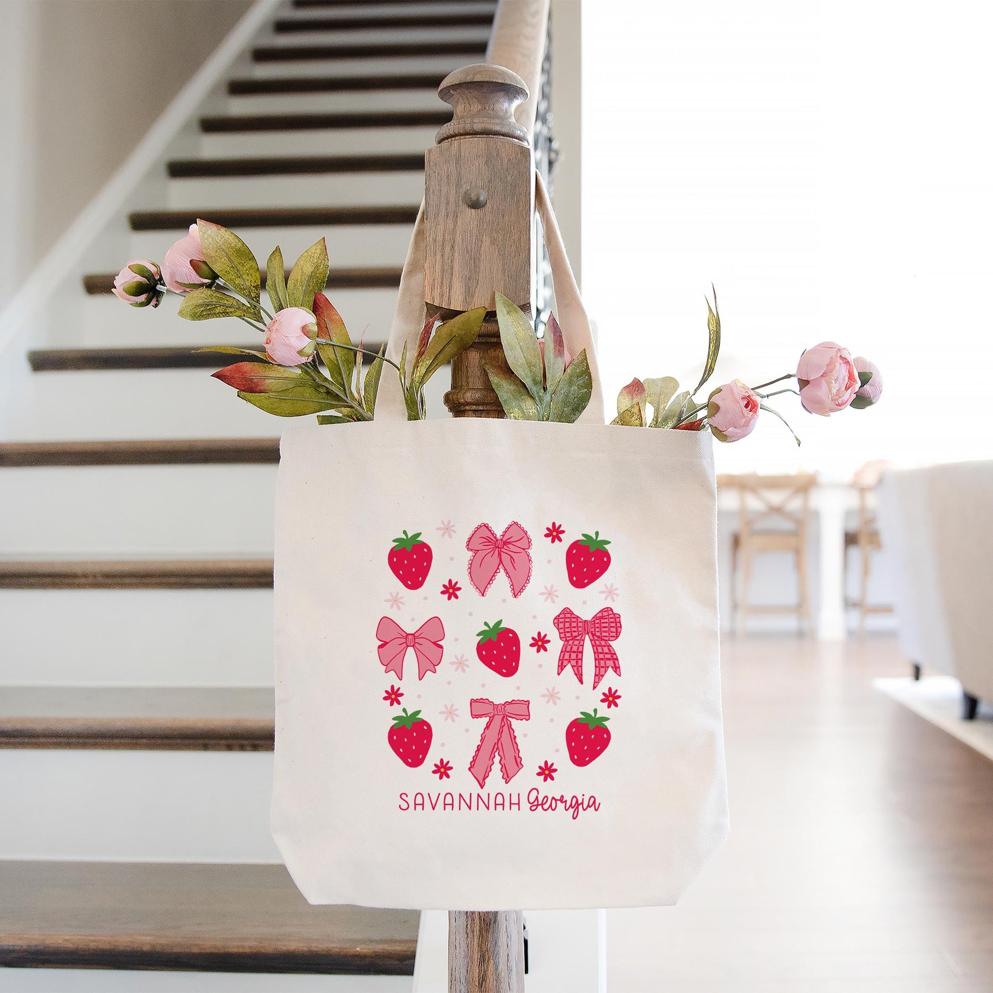 Tote Bag Natural Canvas-Love+Local Strawberry Parlor -1