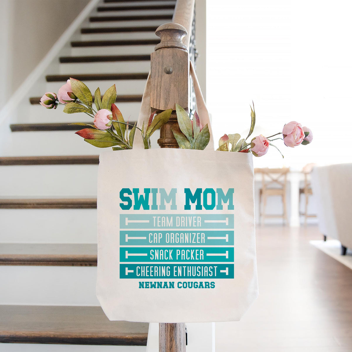 Tote Bag Natural Canvas-Swim Mom | School Team | City & State -1