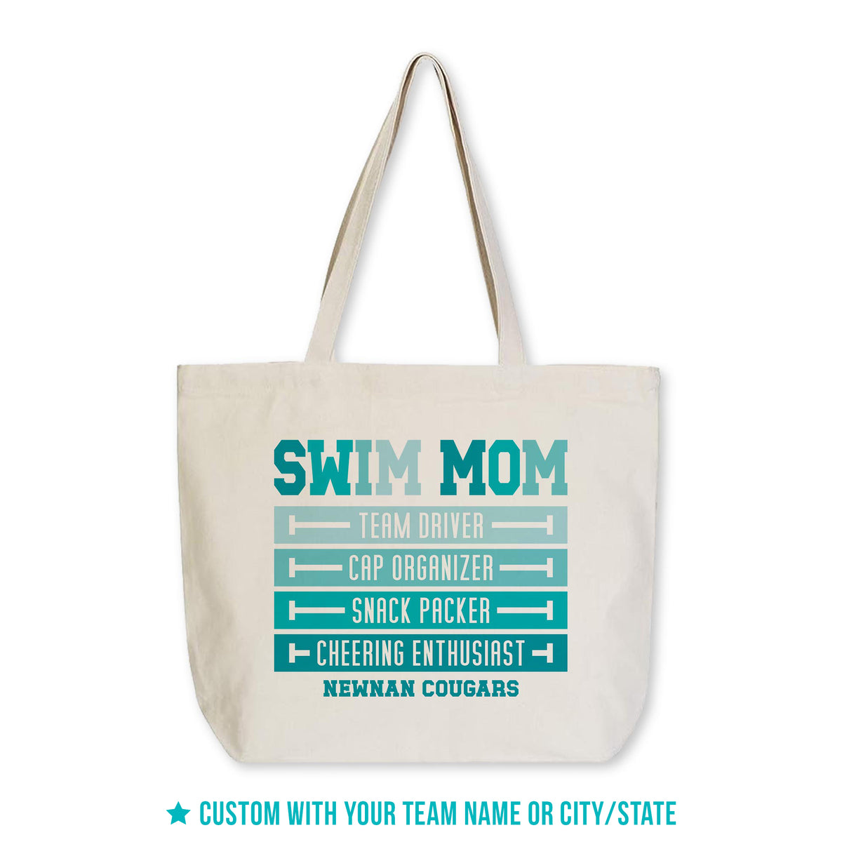 Tote Bag Natural Canvas-Swim Mom | School Team | City & State