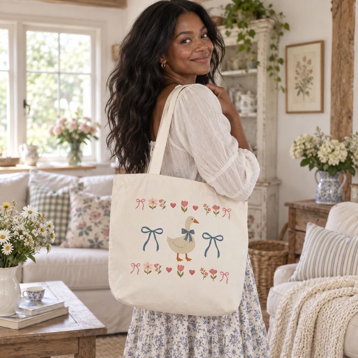 Tote Bag Natural Canvas-Vintage Goose