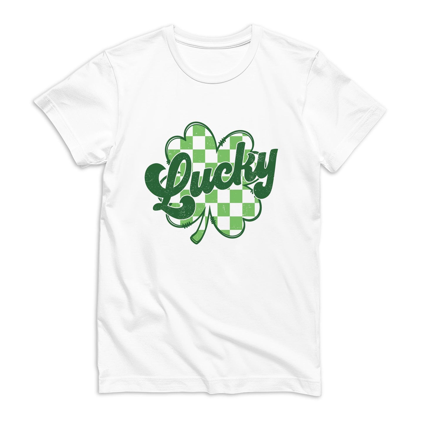 Bella Canvas T-Shirt White-St. Patrick's Day Lucky Checker Shamrock -0