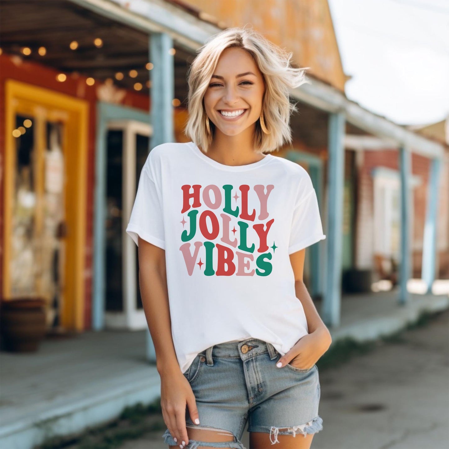 Bella Canvas T-Shirt White-Holly Jolly Vibes