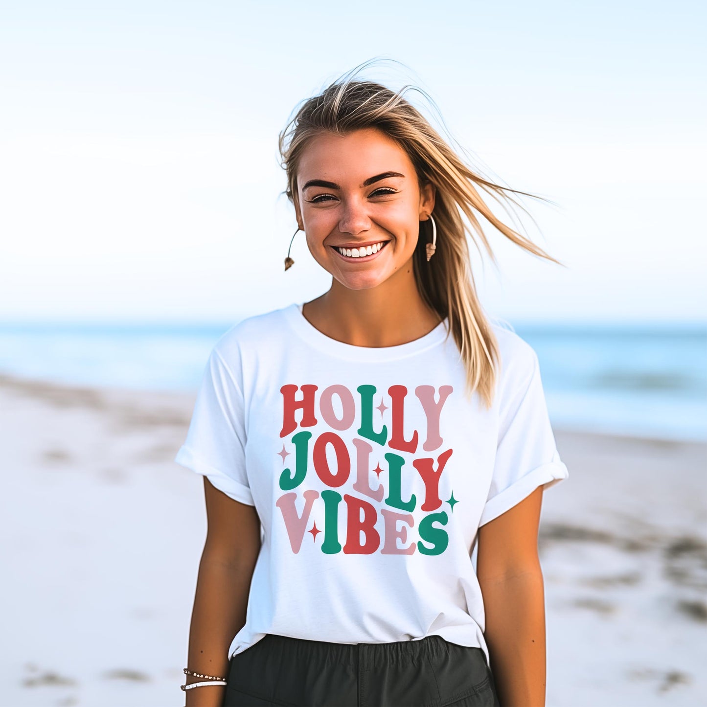 Bella Canvas T-Shirt White-Holly Jolly Vibes