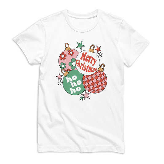 Bella Canvas T-Shirt White-Retro Christmas Ornaments