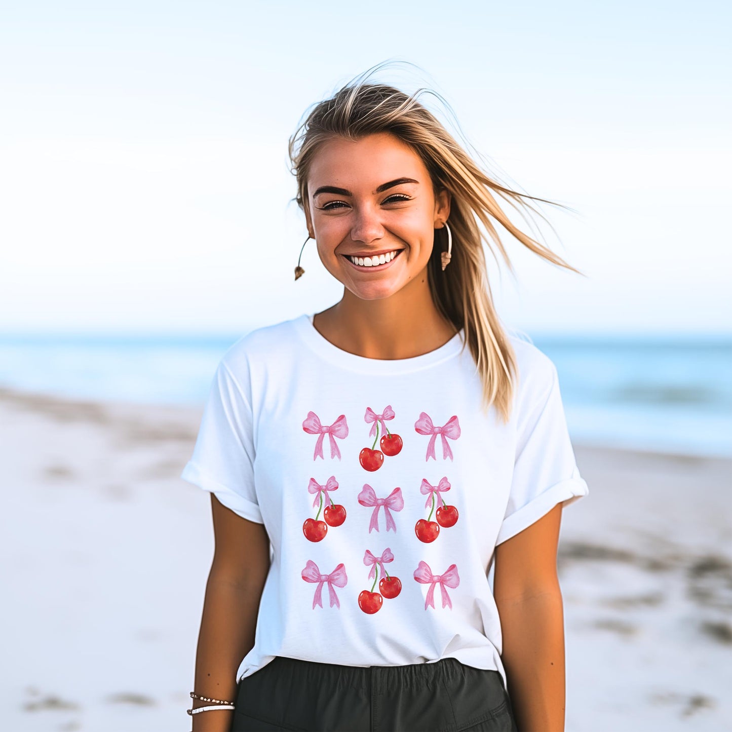 Bella Canvas T-Shirt White-Cherries & Bows