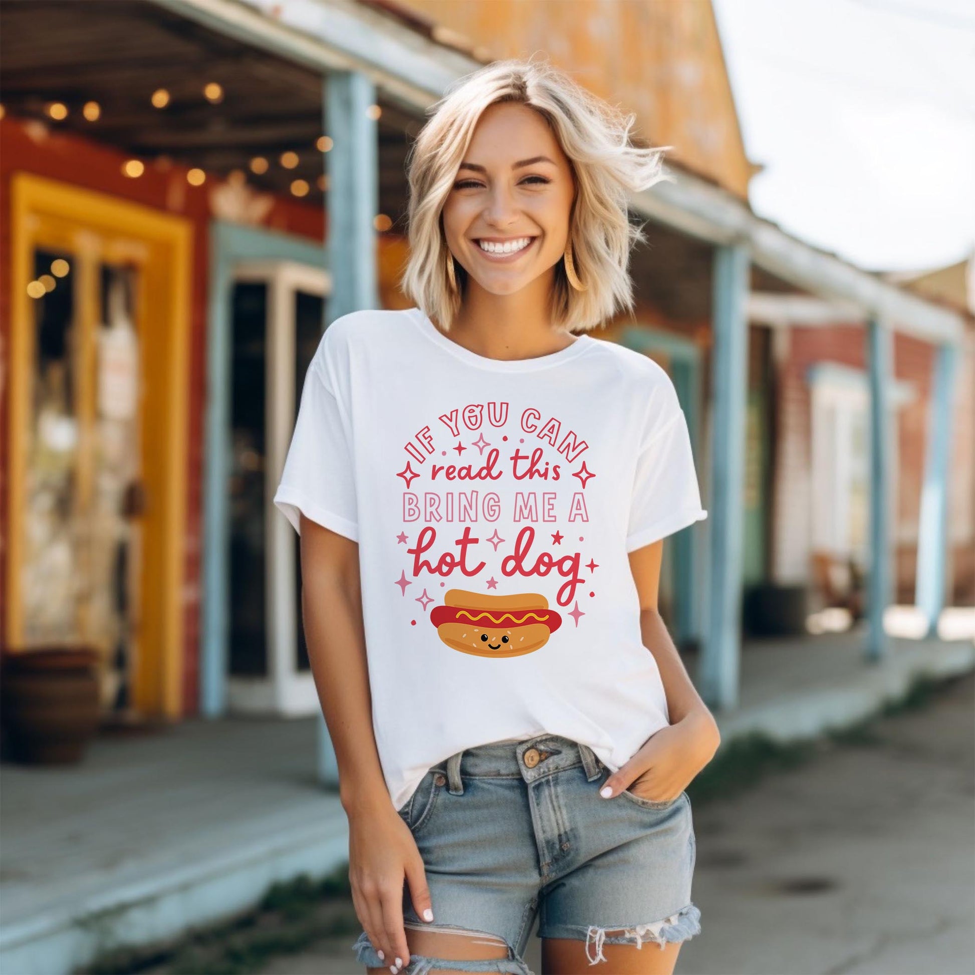 Bella Canvas T-Shirt White-Hot Dogs Bring Me A Hot Dog -1