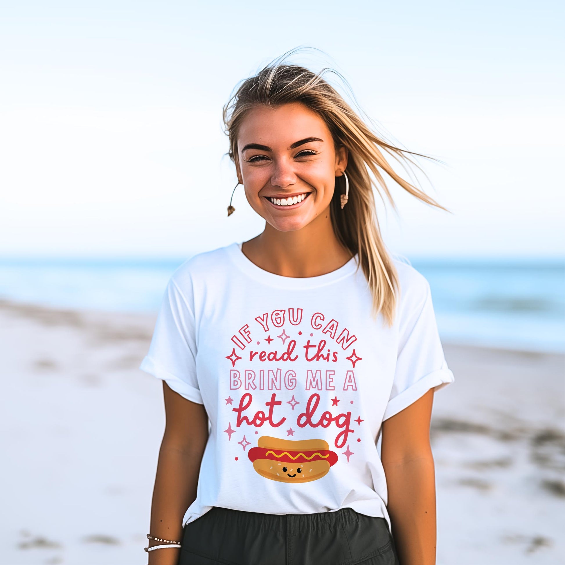 Bella Canvas T-Shirt White-Hot Dogs Bring Me A Hot Dog -2