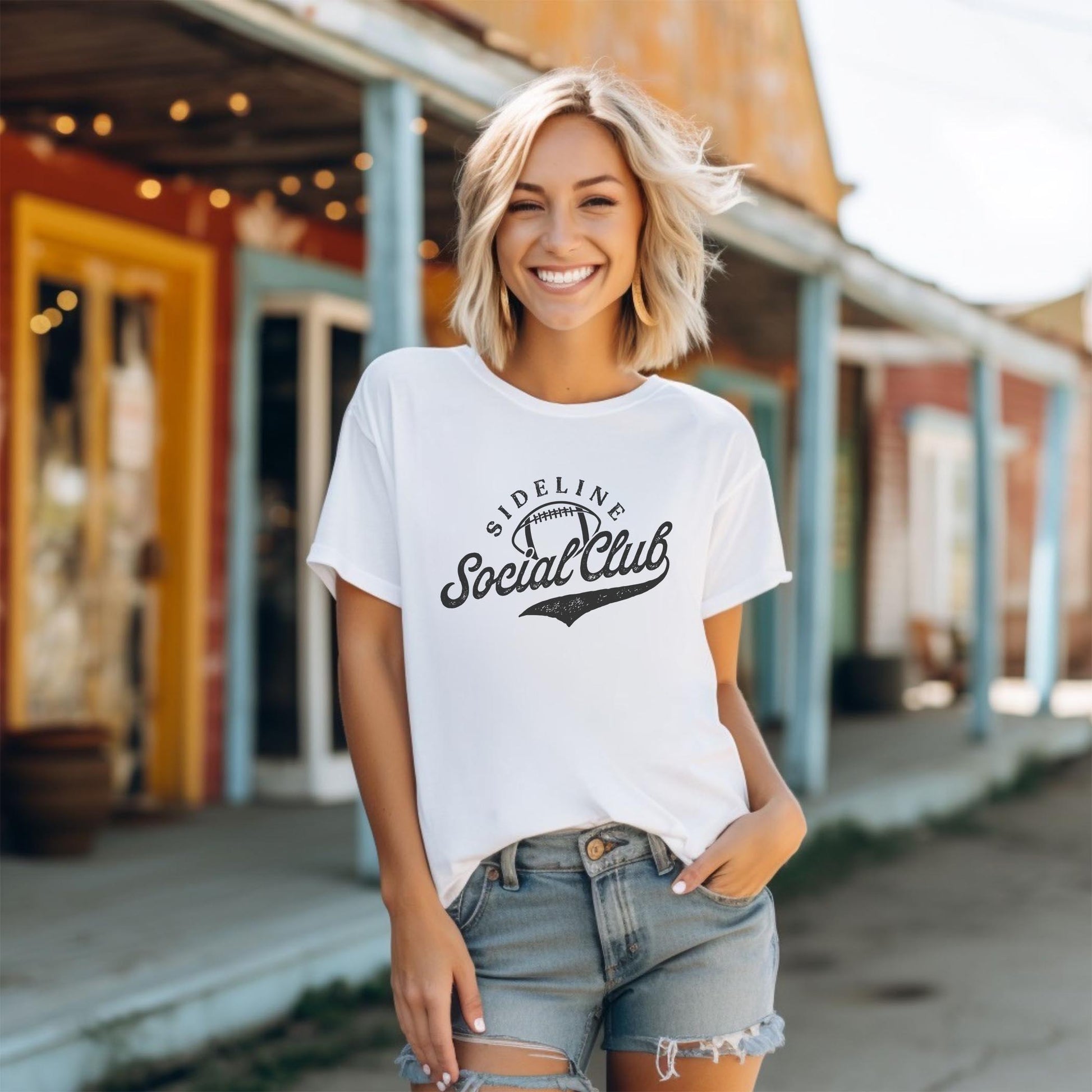 Bella Canvas T-Shirt White-Football Mom Sideline Social Club -1