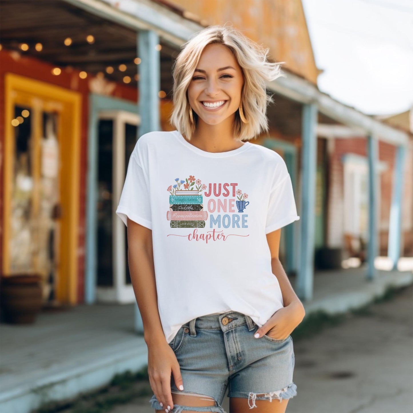 Bella Canvas T-Shirt White-Pretty Little Chapters Just One More Chapter -1