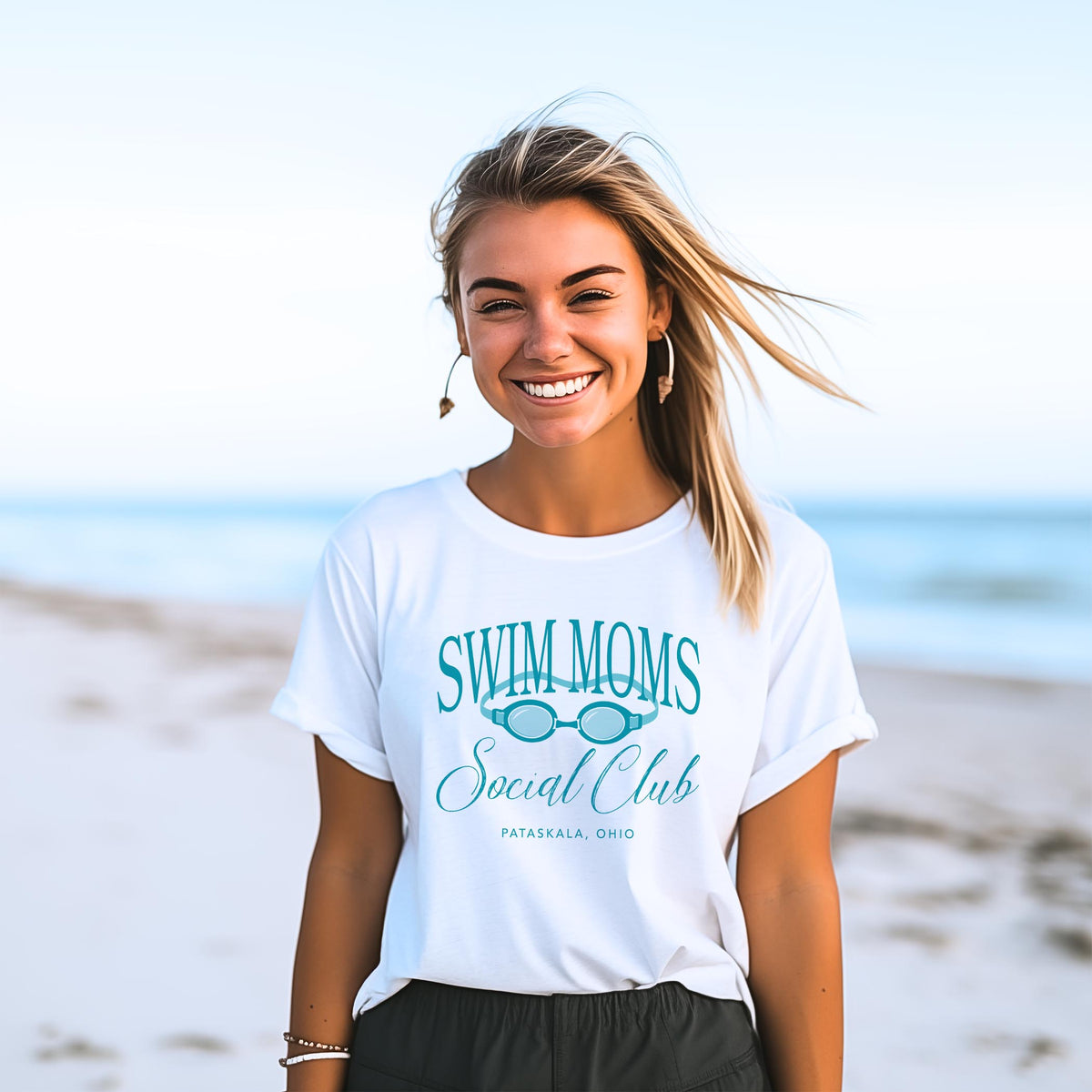 Bella Canvas T-Shirt White-Swim Mom | School Team | City & State -2