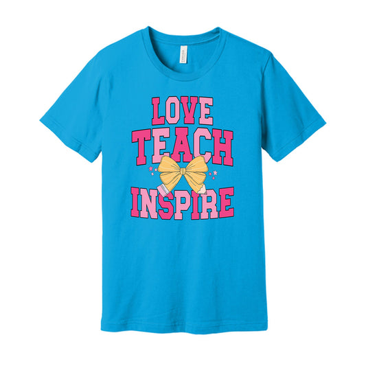 Bella Canvas T-Shirt Turquoise-Classroom Coquette Love Teach Inspire -0