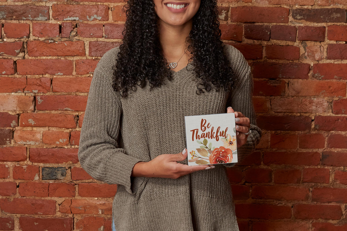 5x5 Wood Block-Be Thankful Fall Florals