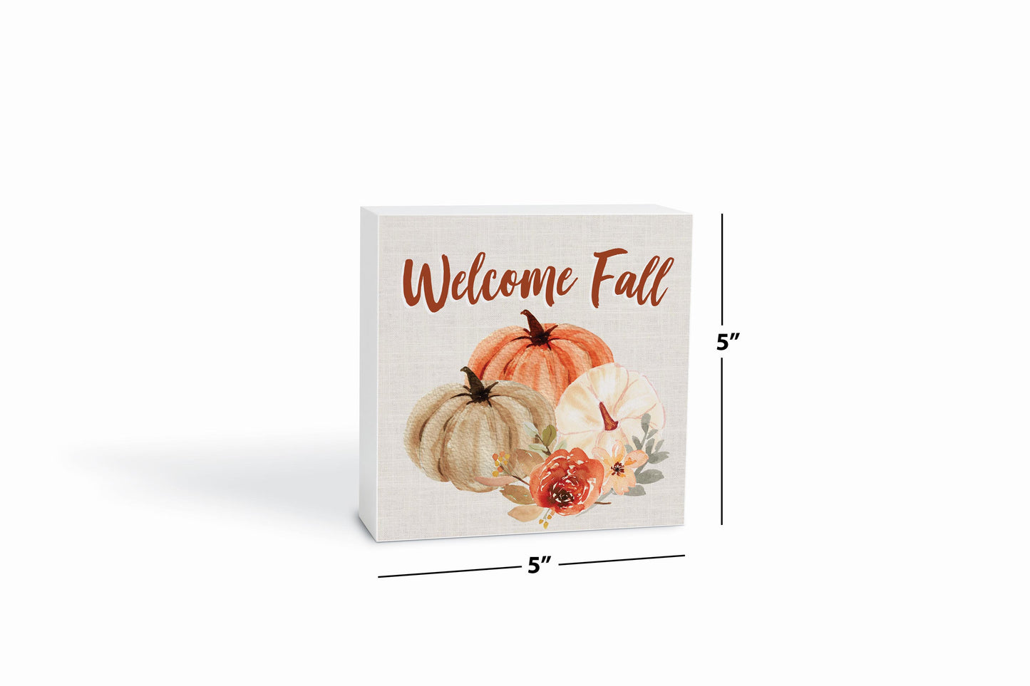 5x5 Wood Block-Welcome Fall Floral Pumpkin