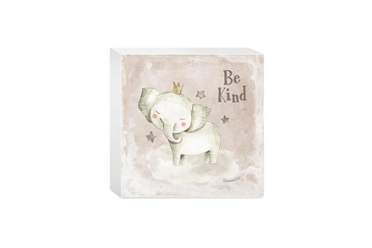 5x5 Wood Block-Be Kind Elephant Painted Background