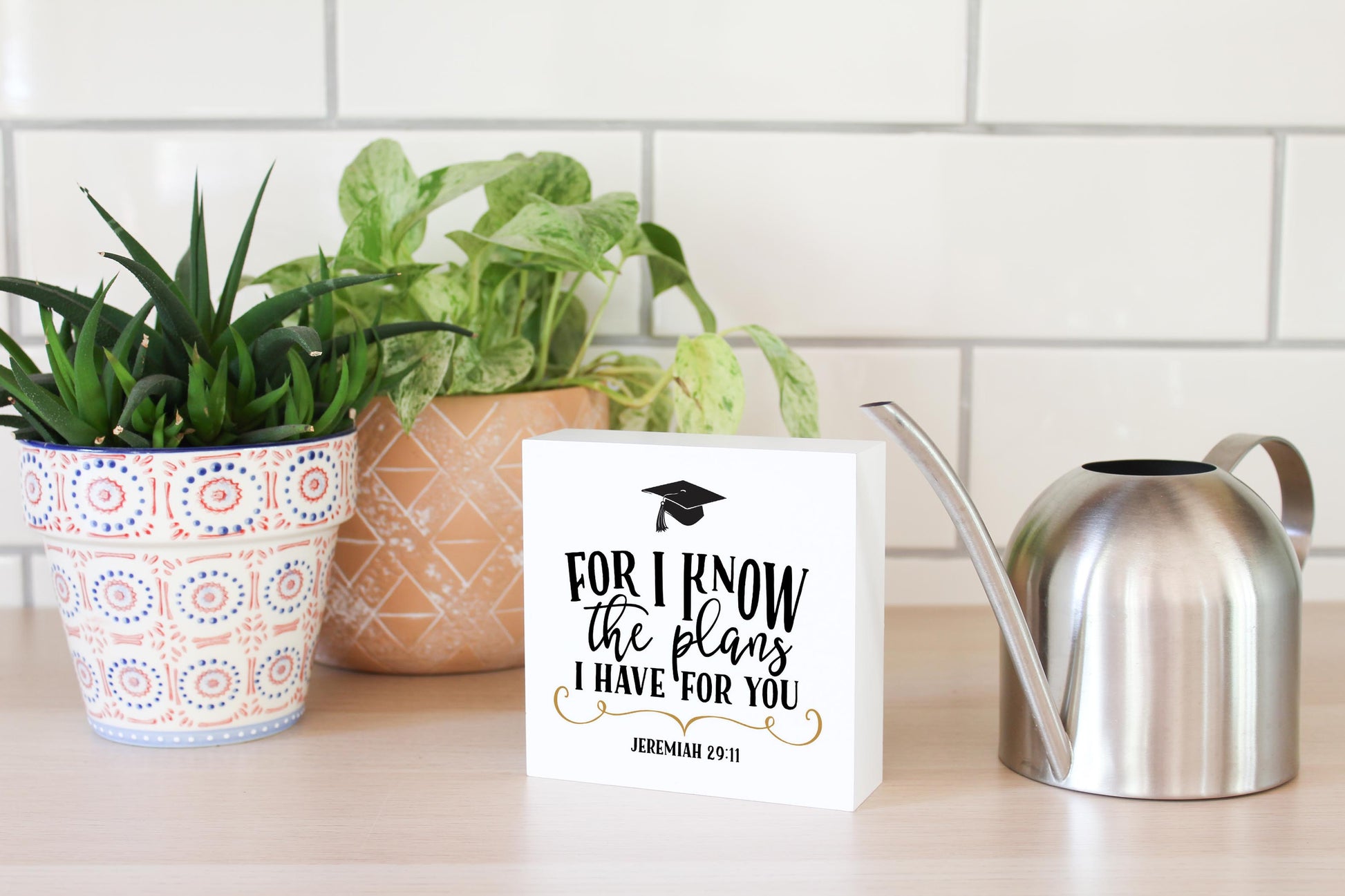 5x5 Wood Block-For I Know The Plans Gradutation Cap -4