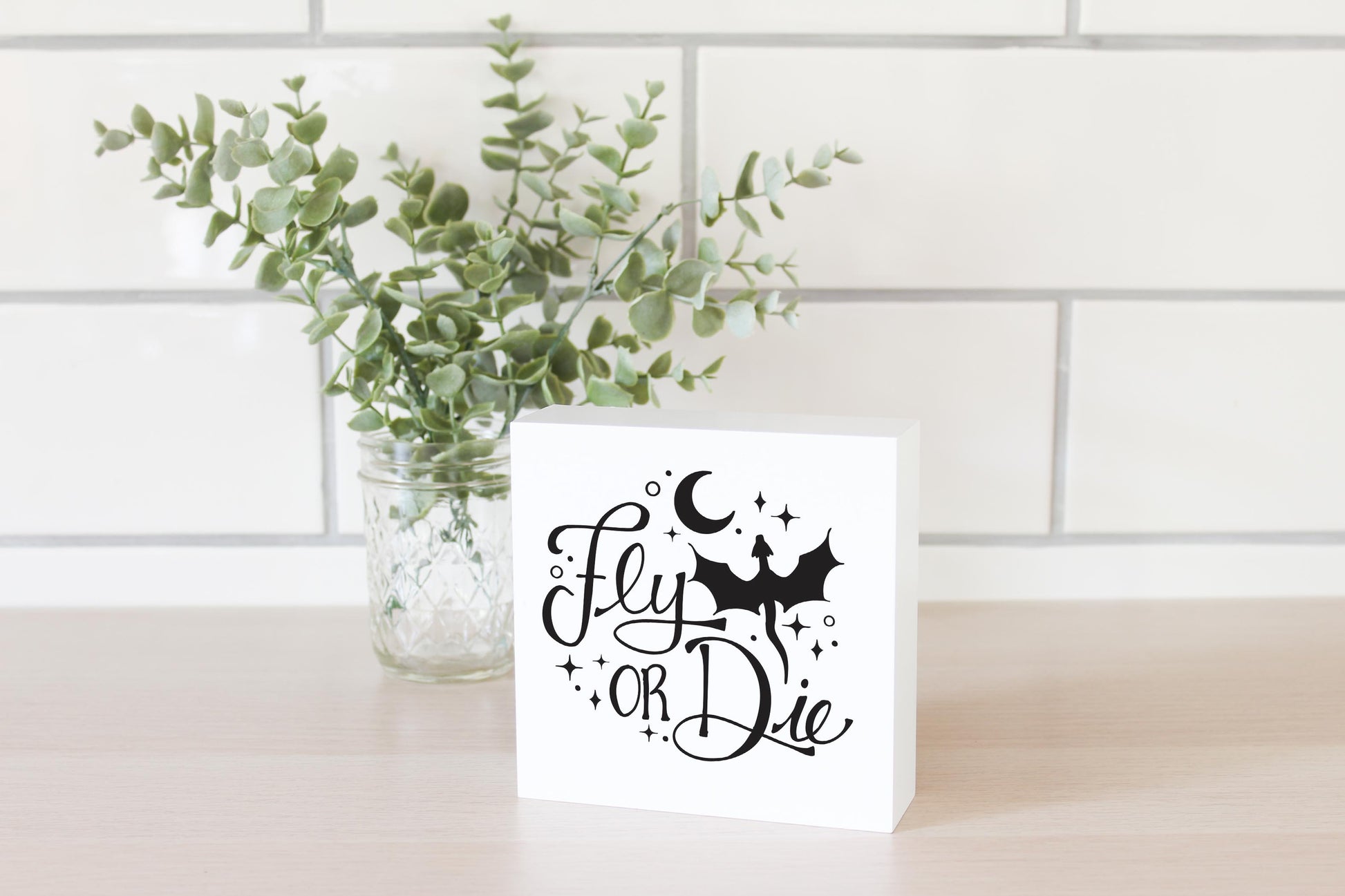 5x5 Wood Block-Fly Or Die -2