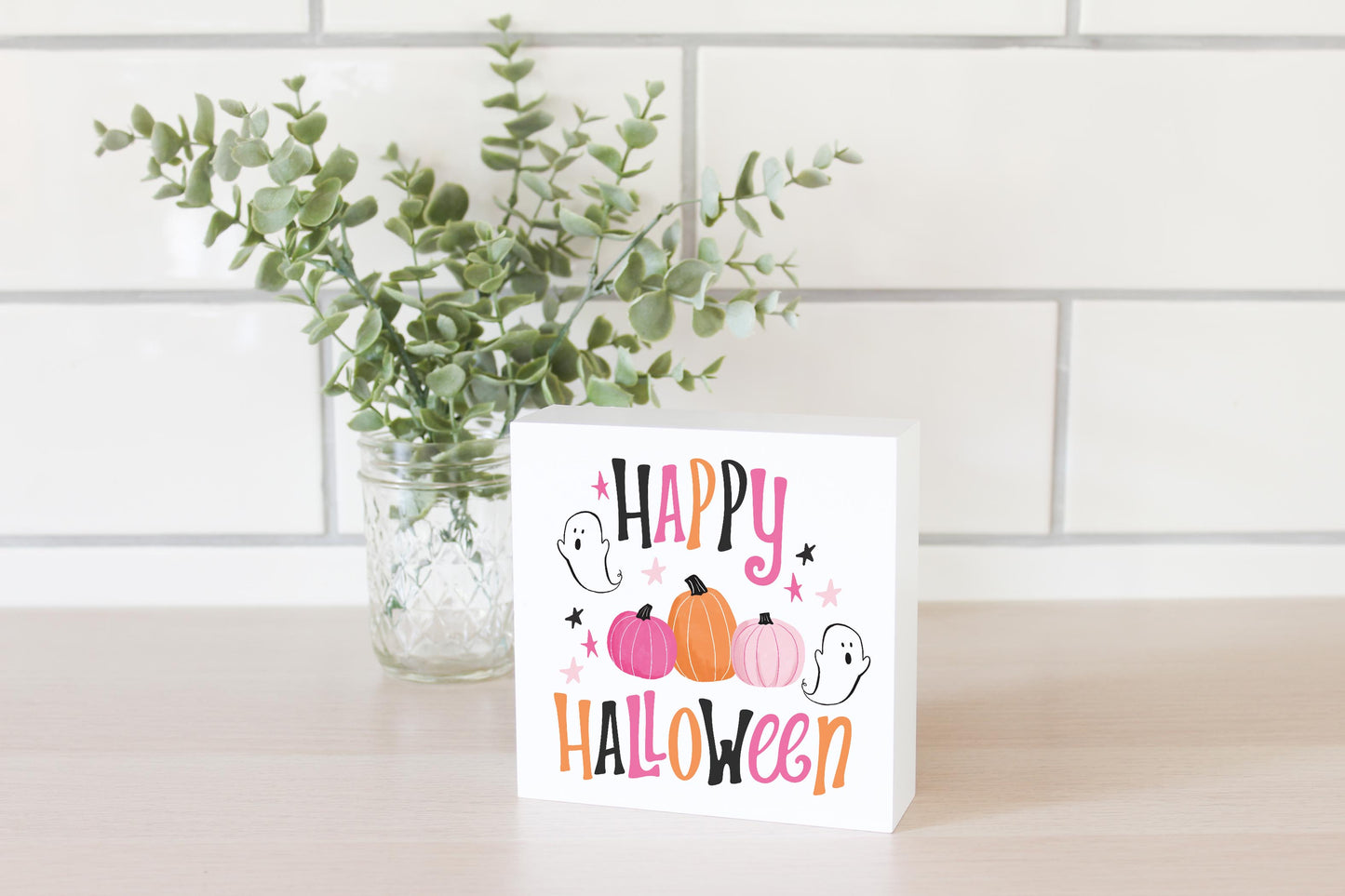 5x5 Wood Block-Happy Ghost Happy Halloween
