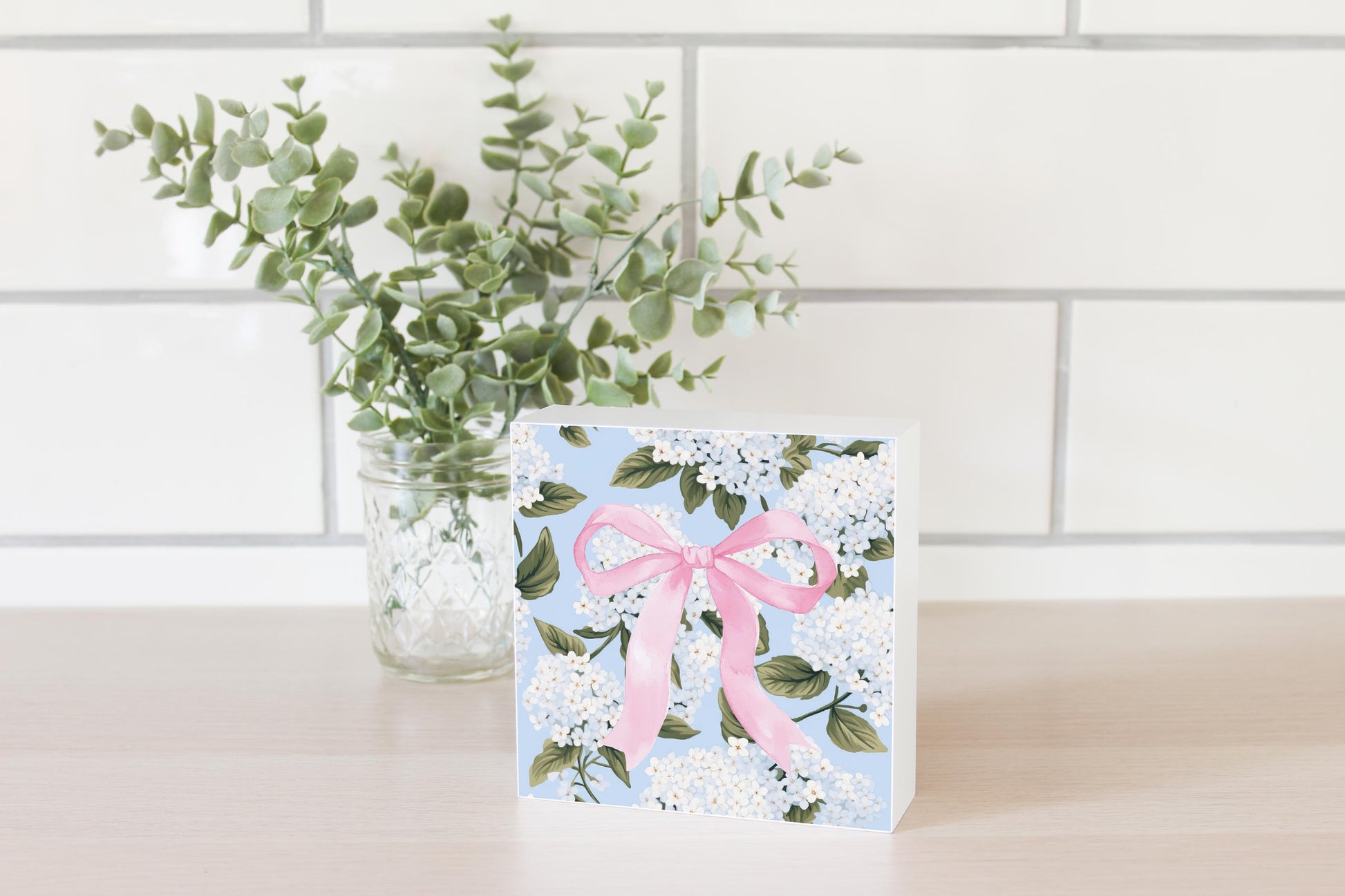 5x5 Wood Block-Hydrangea Cottage -2