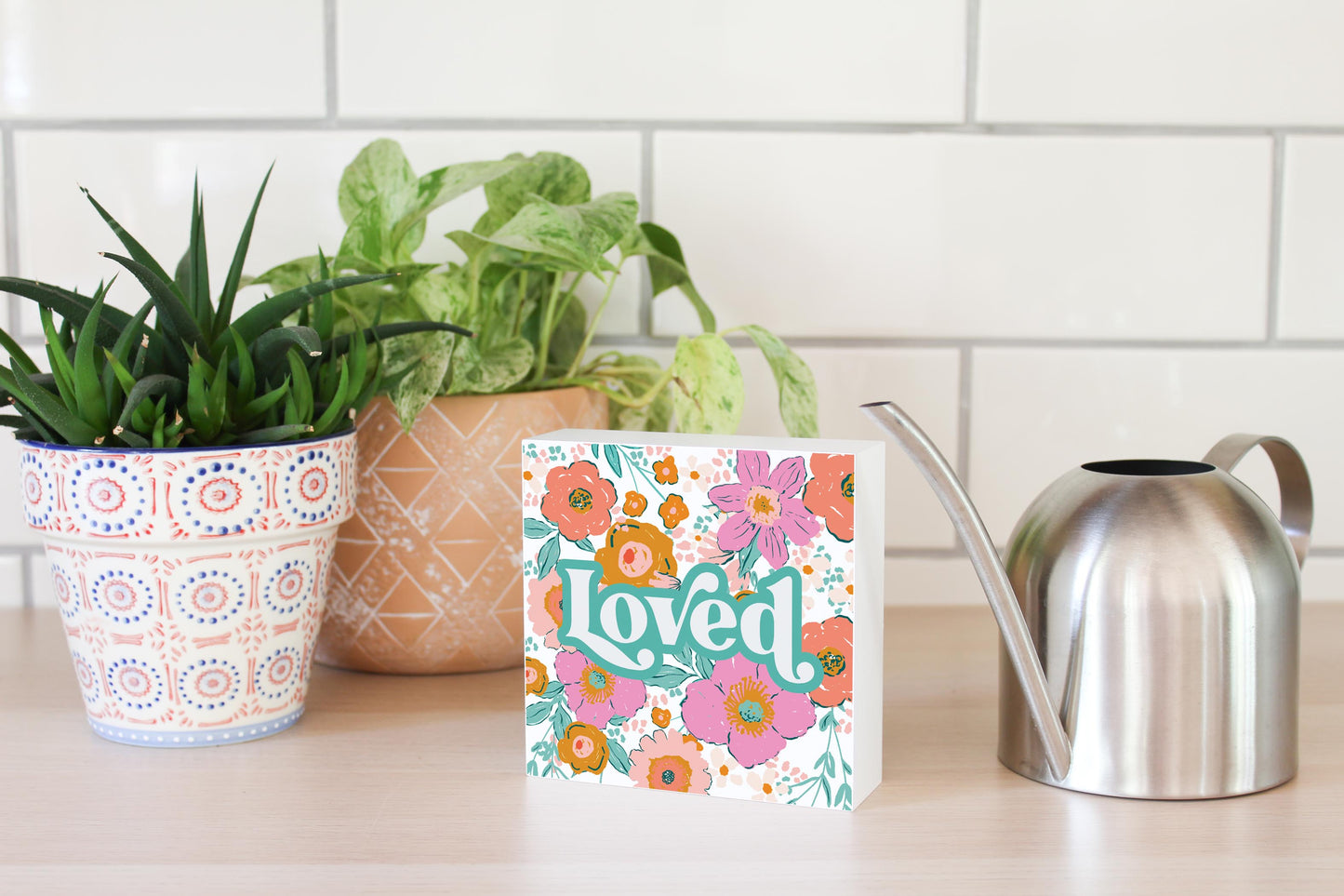 5x5 Wood Block-Kalia Floral Loved