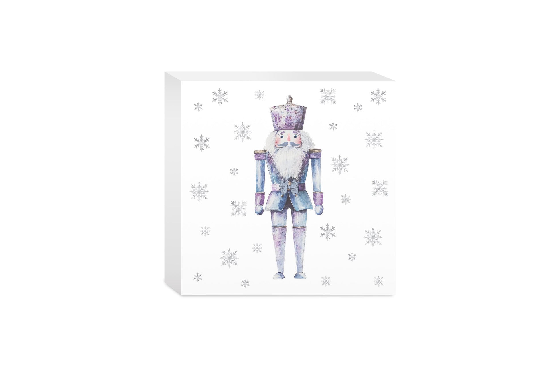 5x5 Wood Block-Holiday Tidings Watercolor Nutcracker -0