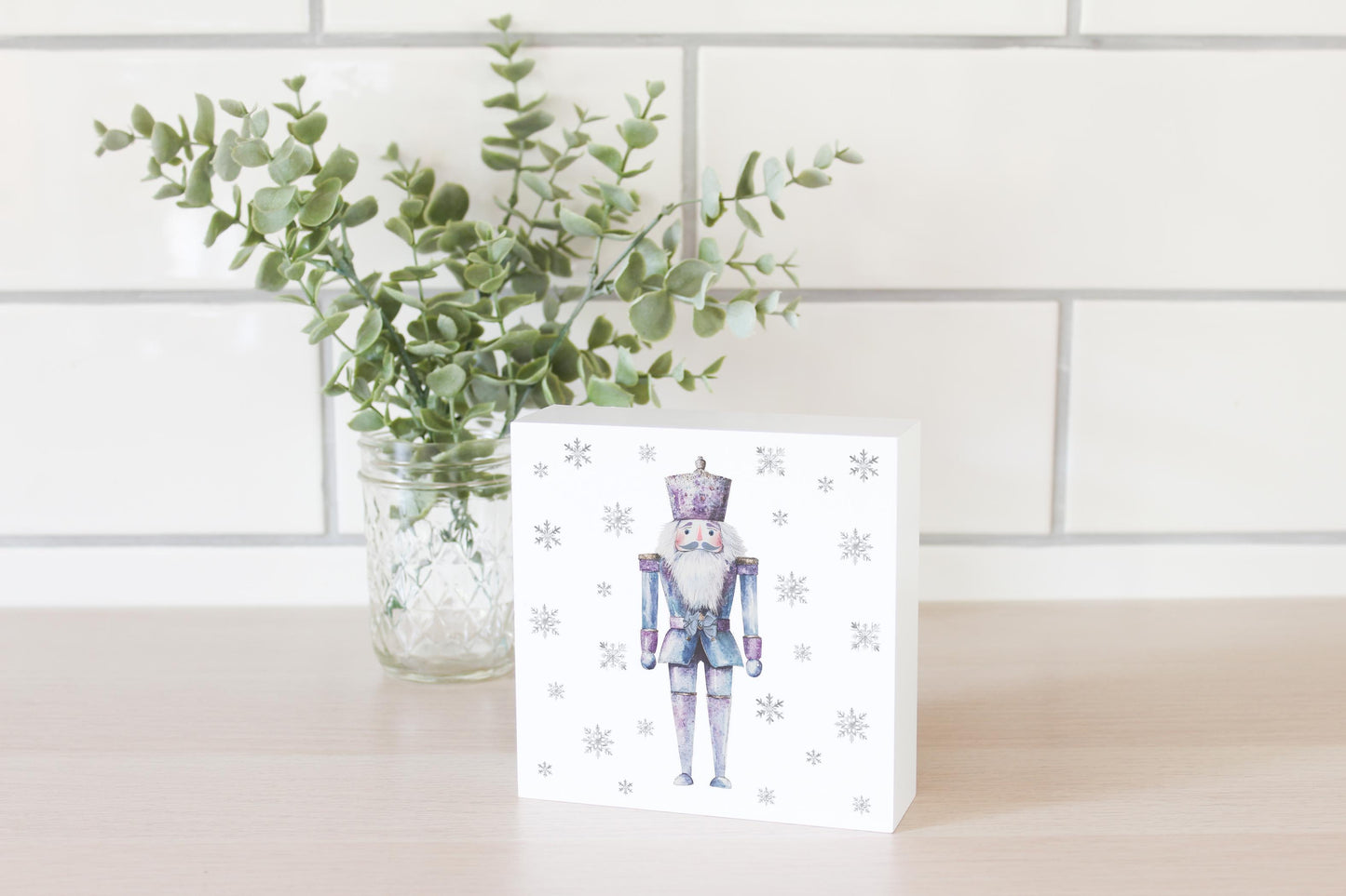 5x5 Wood Block-Holiday Tidings Watercolor Nutcracker -2