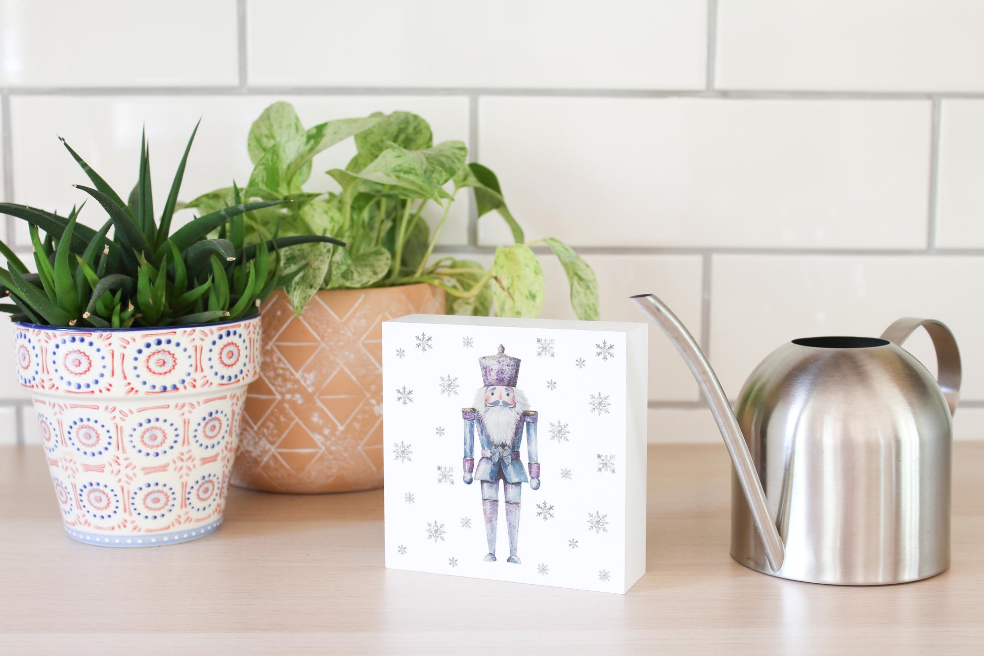 5x5 Wood Block-Holiday Tidings Watercolor Nutcracker -4