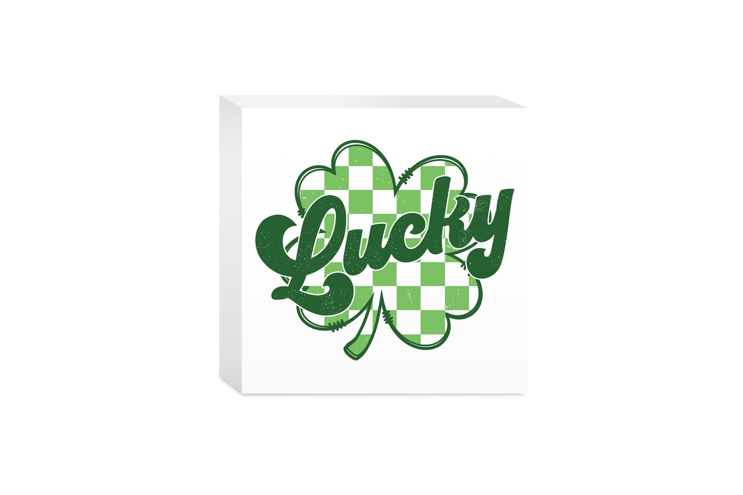 5x5 Wood Block-St. Patrick's Day Lucky Checker Shamrock -0