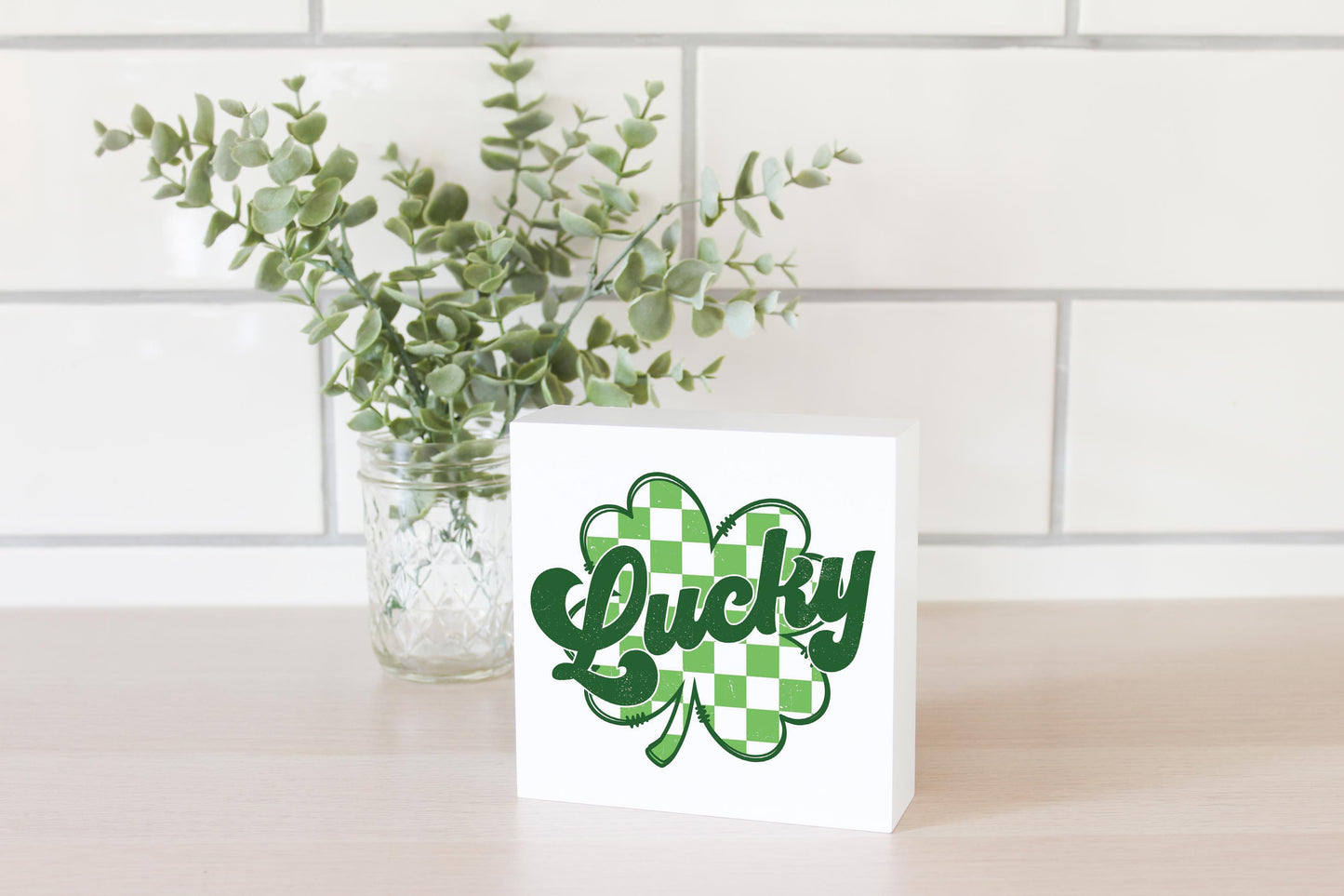 5x5 Wood Block-St. Patrick's Day Lucky Checker Shamrock -2