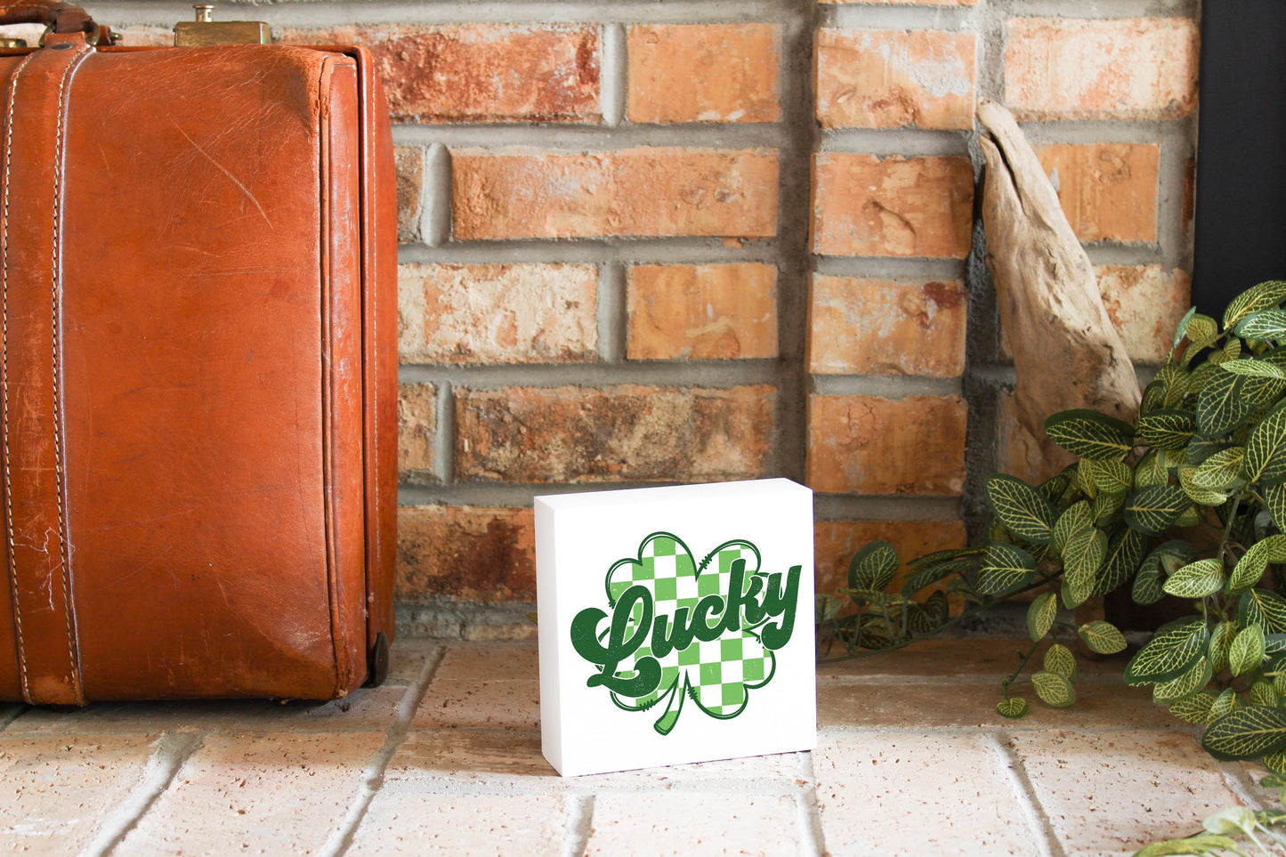 5x5 Wood Block-St. Patrick's Day Lucky Checker Shamrock -3