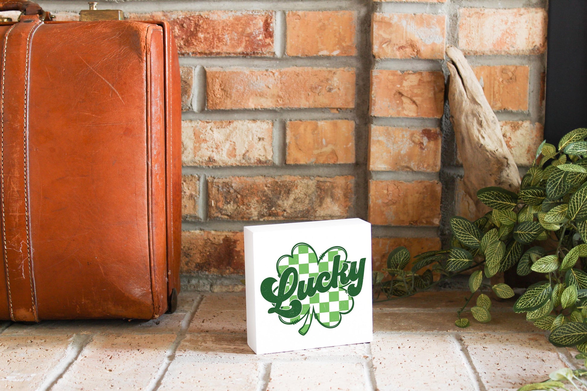 5x5 Wood Block-St. Patrick's Day Lucky Checker Shamrock -3