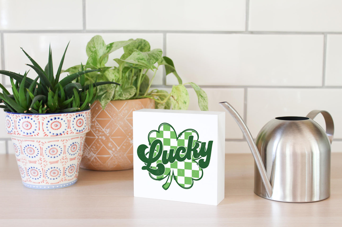 5x5 Wood Block-St. Patrick's Day Lucky Checker Shamrock -4