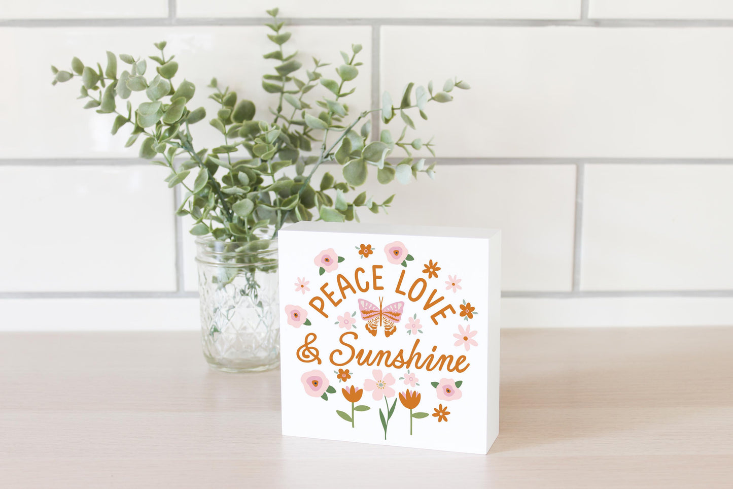 5x5 Wood Block-Spring Peace Love & Sunshine