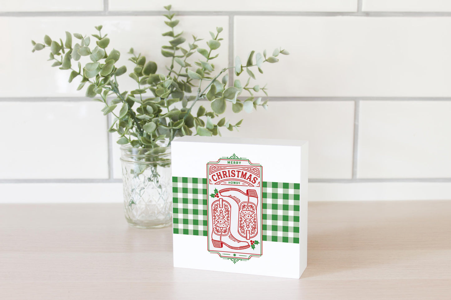 5x5 Wood Block-Western Christmas -2