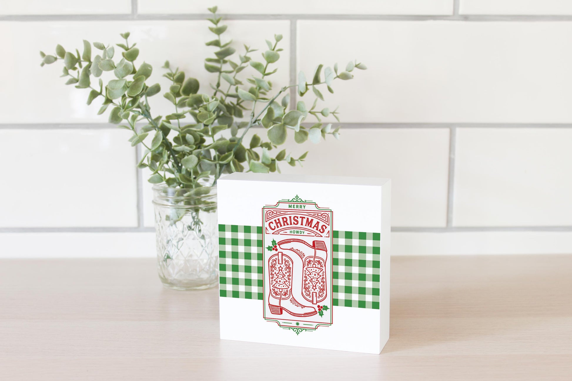 5x5 Wood Block-Western Christmas -2