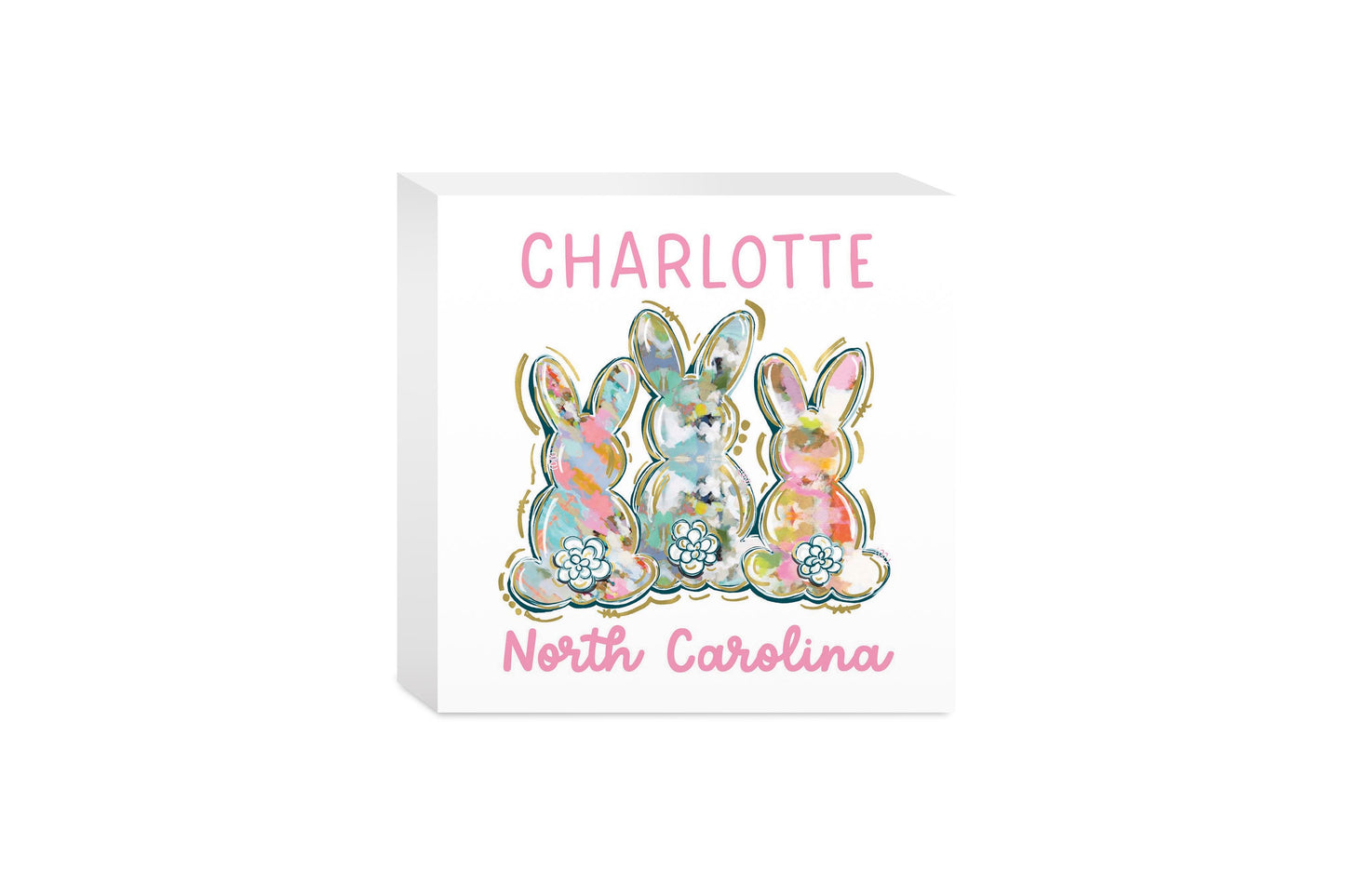 5x5 Wood Block-Love+Local Watercolor Easter Bunny Trio -0