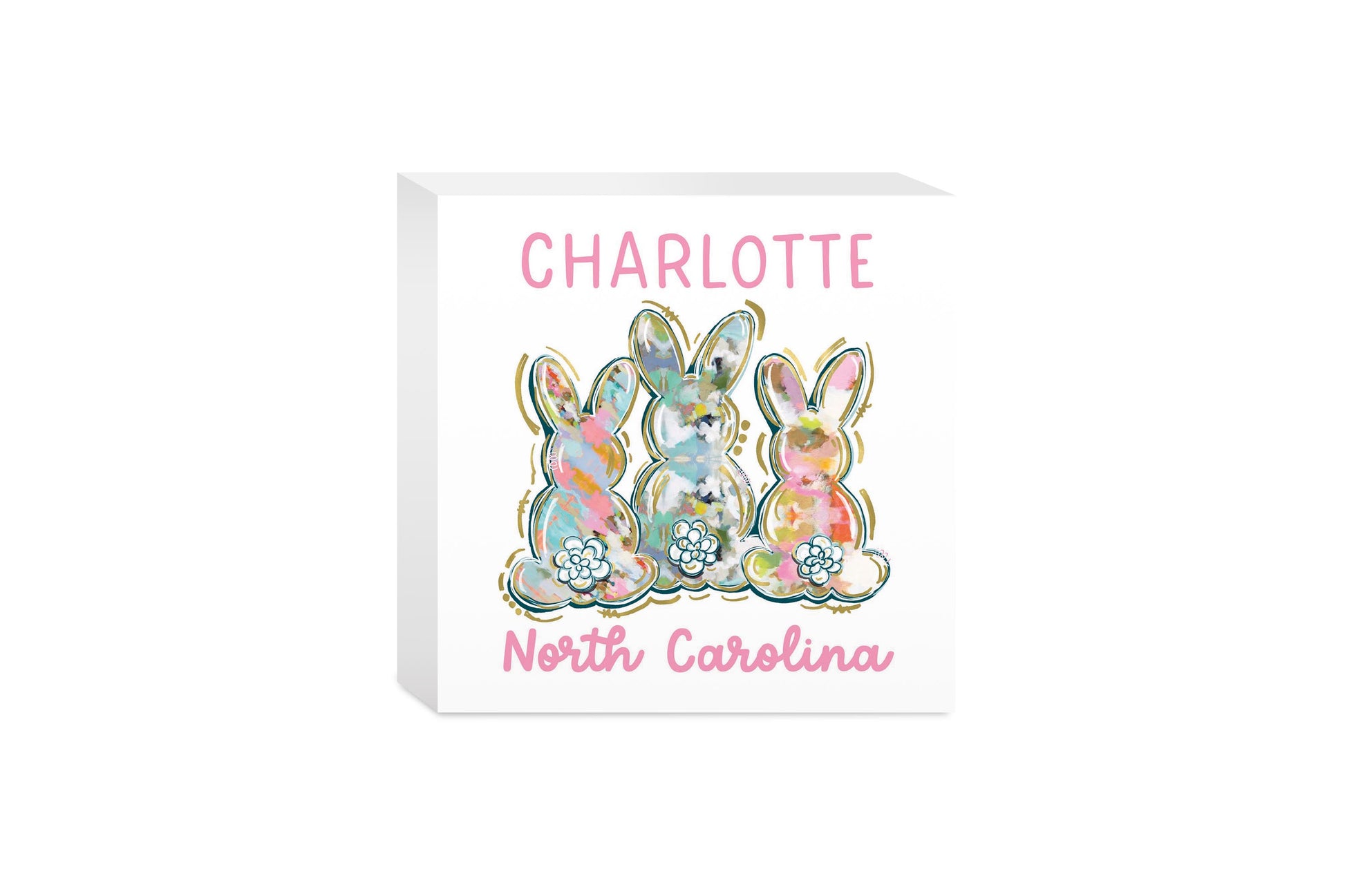 5x5 Wood Block-Love+Local Watercolor Easter Bunny Trio -0